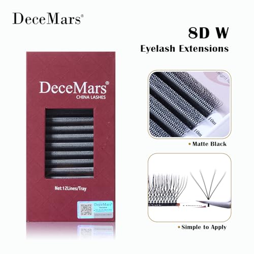 DeceMars 8D W Eyelash Extensions Easy Fans Russian Volume YY Lash Extension Fluffy Matte Black Clusters Lashes for Professional Salon Use (WW-8D-0.07-D,8-15mm Mix)