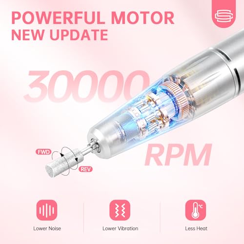 30000RPM Cordless Nail Drill Sparkling Portable Professional Electric Nail File with 12 Drill Bit for Acrylic Gel Nails Professional Nail Tools for Manicure Pedicure Pink Diamond