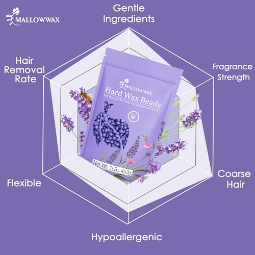 Hard Wax Beads, Wax Beans for Hair Removal, Natural Lavender, Stripless, Coarse Body Hair Specific - Ideal for Bikini, Brazilian, Legs, Underarms, Chest, 16 Ounce