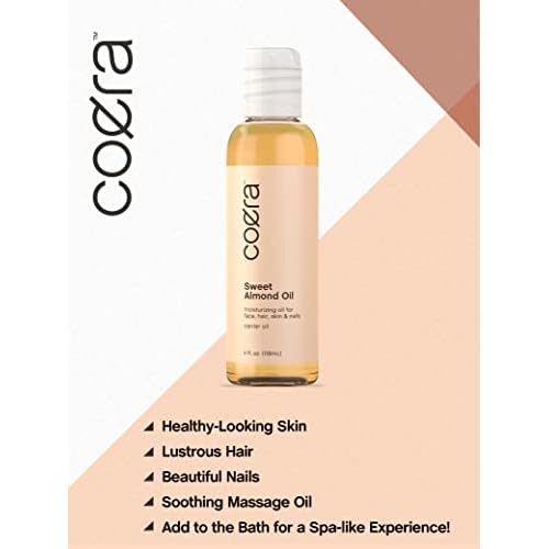 Coera Sweet Almond Oil 4 fl oz | For Hair, Skin, Face, and Nails | Cold Pressed & Hexane Free | Carrier Oil | Free of Parabens, SLS, & Fragrances