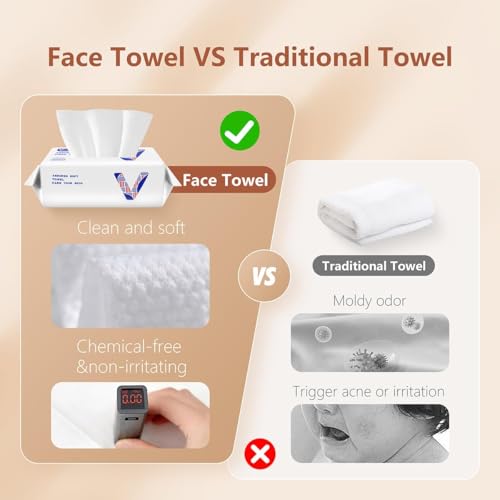 Face Towels Disposable Cotton Facial Towels, 100 Count Biodegradable Soft Dry Facial Tissue, Drying Tissue for Skin Care, Makeup Remover, Disposable Face Cloths for Washing