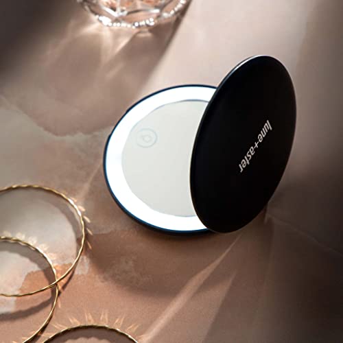 Lune+Aster Rechargeable LED Compact Mirror | Lightweight, 1X/2X Magnification, Dimmable Natural-Toned Light, USB Rechargeable