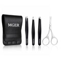 MGER Tweezers Set - Professional Stainless Steel Tweezers for Eyebrows - Great Precision for Facial Hair, Splinter and Ingrown Hair Removal (Black)