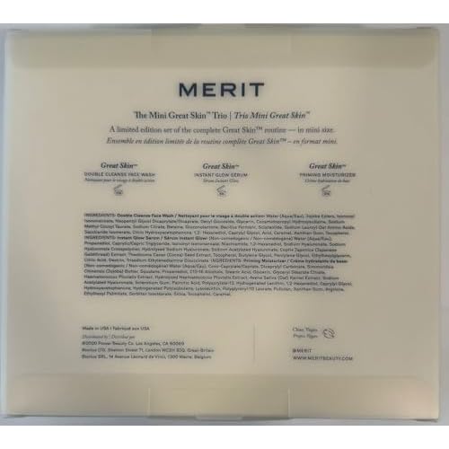 MERIT The Mini Great Skin Trio ? Limited Edition Skincare Set with Double Cleanse Face Wash (15 ml), Instant Glow Serum (15 ml), and Priming Moisturizer (50 ml)