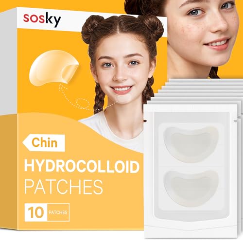 Sosky Chin Pimple Patches Hydrocolloid Acne Patches for Breakouts Large Spot Control Covers for Face Chin & Body with Tea Tree & Calendula Oil Vegan Cruelty Free (10 Count)