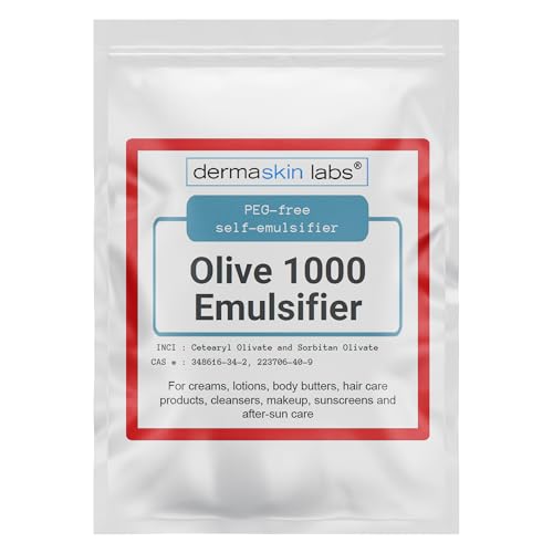 Olive 1000 Emulsifier, Cetearyl Olivate, Sorbitan Olivate 1000 Plant-Based Emulsifier Wax ECOCERT COSMOS Validated PEG-free self-emulsifying for DIY Skincare, Haircare Applications (1 lb)