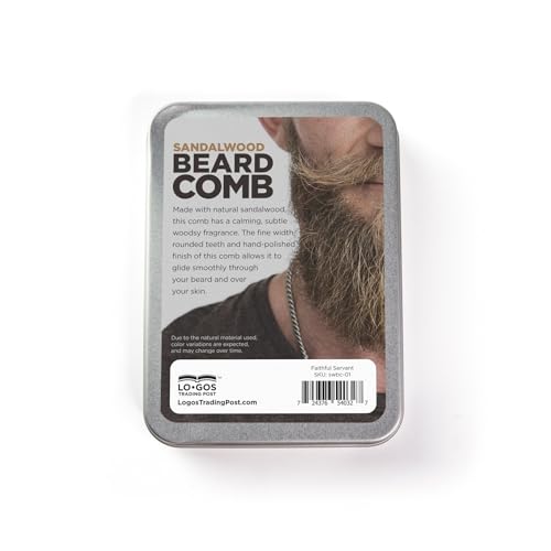 Wooden Beard Comb For Men - Psalm 25:9, Faithful Servant - Sandalwood Smooth Gliding Pocket Beard Comb w/Engraved Bible Verse, Beard & Mustache Folding Comb For Men As Gifts For Christian Men