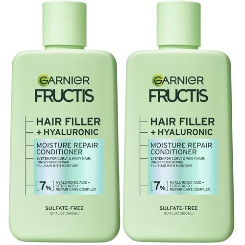 Garnier Fructis Hair Filler Moisture Repair Conditioner,Sulfate Free Conditioner for Curly,Wavy Hair with Hyaluronic Acid,10.1 Fl Oz,(Pack of 2)