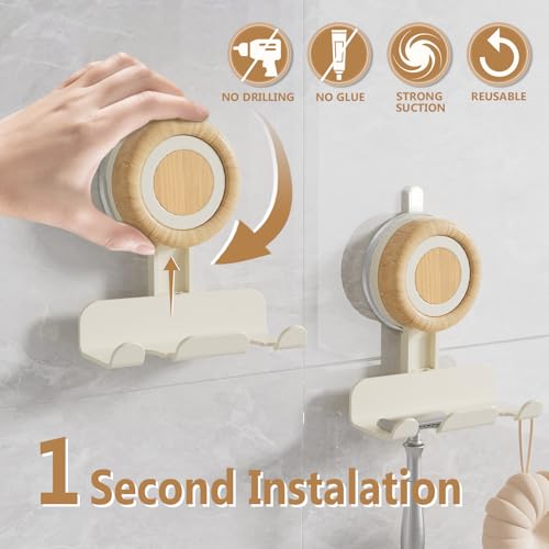 Razor Holder for Shower 2 Pack, Suction Cup Shaver Holder for Wall, Removable&Reusable Suction Cup Hooks for Bathroom, Damage-Free Suction Shower Hooks, Wall Mounted Razor Stand, Beige