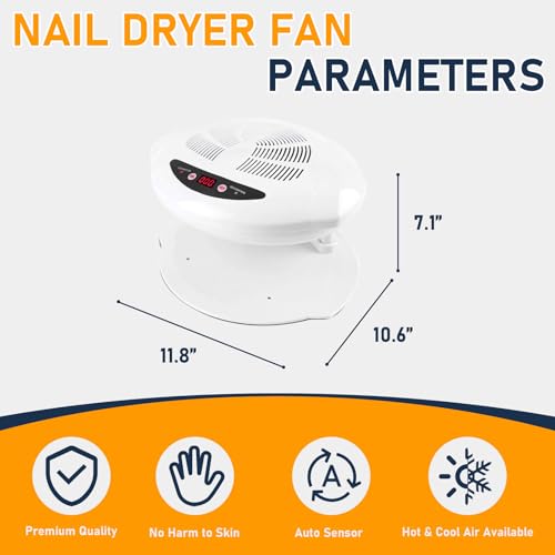 Nail Dryer for Regular Polish, 400W Air Nail Dryer Fan with Auto Sensor, Professional Nail Drying Fan with Hot and Cool Air for Salon and Home Use