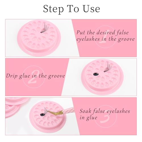 Disposable Plastic Eyelash Flower Glue Ring Lash Extension Blossom Holder Cup (pink-round shape without sticker)