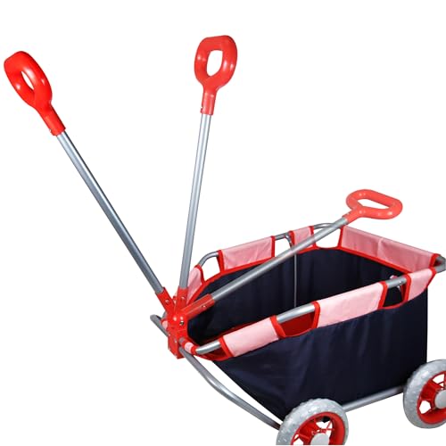Lissi: Doll Pull Cart - Navy & Red - Foldable, Easy Push/Pull, Long Handle, Play-Transport-Hold-Store Dolls, Stuffed Animals & Plushies, Kids Ages 2+