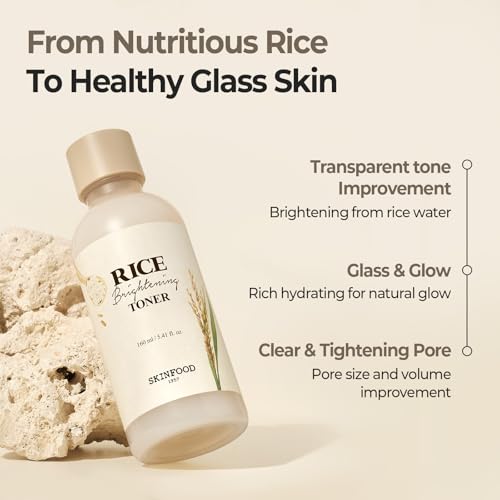 SKINFOOD Rice Brightening Toner, Korean Skincare Toner for Face with 48 Hours Fermented Rice Water for Healthy Glow Glass Skin, Pore Minimizing, Hydrating, Vegan, 160ml/5.4fl.oz.