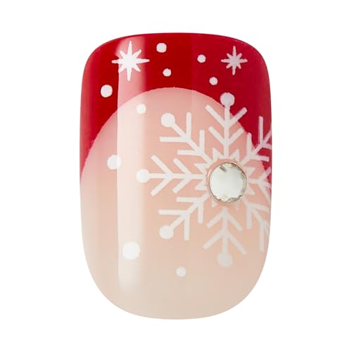 KISS imPRESS Holiday Press On Nails, ¡®Santa Baby¡¯, Red, Short Squoval, Improved Super Hold Adhesive, 30 Fake Nails, Prep Pad, Mini Nail File, & Manicure Stick