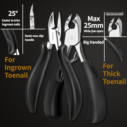 Toe Nail Kit, 7PCS Pedicure Tools for Feet, Heavy Duty Toenail Clippers for Thick Toenails or Ingrown Toenail Removal, Professional Nail Nippers Cutters with Non-Slip Handle for Seniors