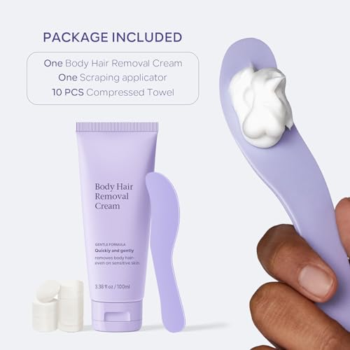 Facial Hair Removal Cream for Women, Body Hair Removal Cream with Spatula Applicator and 10Pcs Compressed Towel for Legs, Arms, Underarms and Bikini Line, Gentle Skincare, 1 Pack 3.38 Fl Oz