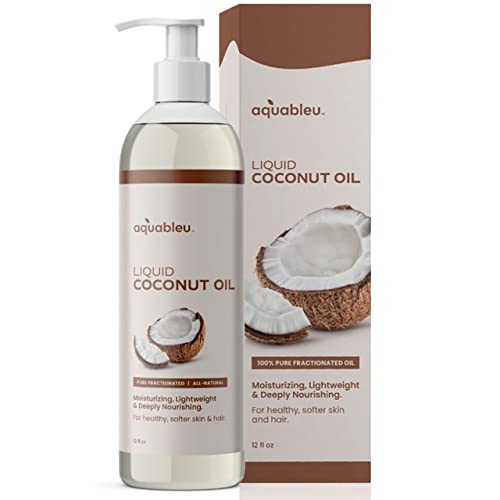Aquableu Fractionated Liquid Coconut Oil - 100% Pure and All-Natural - Moisturizing, Lightweight and Deeply Nourishing - Promotes Healthy, Softer Skin & Hair - Hydrating - 12 oz
