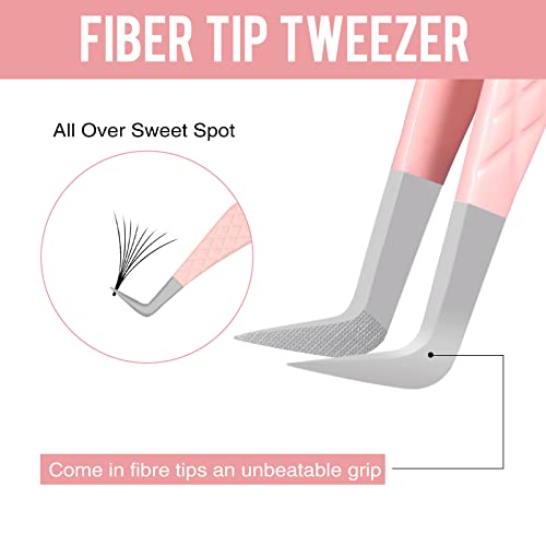 Fiber Tip Grip Lash Tweezers for Eyelash Extensions, Set of 4 Pcs Volume Boot 90 Degree Tweezers Eyelash Extension