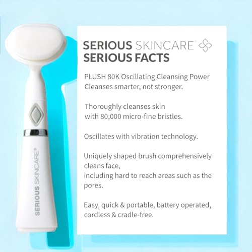 Serious Skincare Glycolic Acid Face Wash Cleanser 12 oz. + Ultrasonic Facial Cleansing Brush Tool for Women & Men, Gentle, Creamy, Oil Free + Skin Retexturizing Formula, Makeup +Blackhead Remover