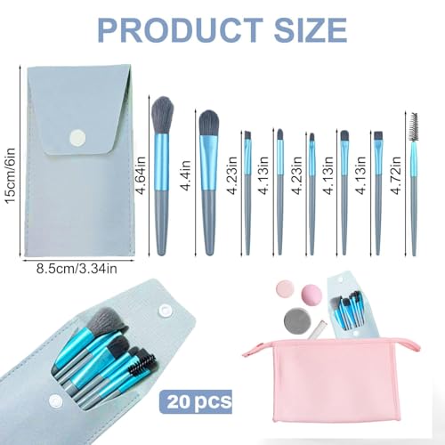 20 Sets Travel Makeup Brush Set Bulk Brushes Bag Mini Face Make up Brushes Brushes Bag for Makeup Party Favors Wedding Bridal Shower Favors Bridesmaid Gift Bachelorette Party Gift(Blue)