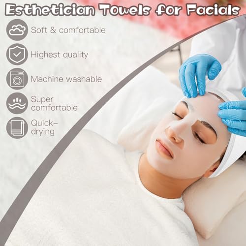 18PCS U-Shaped Microfiber Facial Towels for Estheticians,Ultra-Soft & Absorbent Spa Towels and Facial Spa Headband for Massage, Facial Steam & Skincare (White)