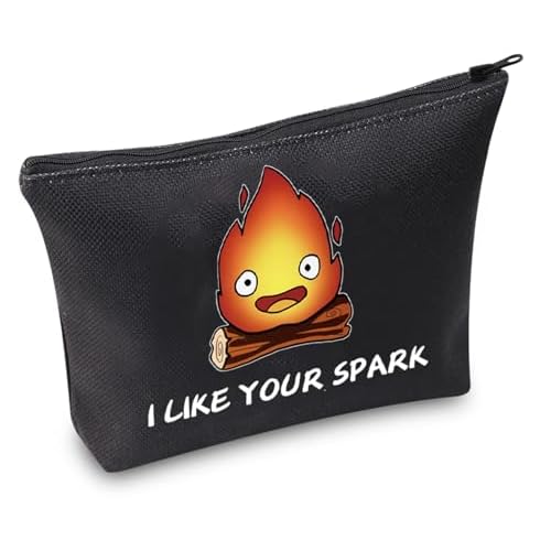 TSOTMO Calcifer Makeup Bag Calcifer Japanese Anime Inspired Gift For Anime Lovers Fire Gift (SPARK BLK)