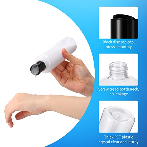 Zubebe 36 Pcs Plastic Travel Bottles with Disc Top Flip Cap Empty Refillable Squeeze Travel Containers for Shampoo Lotions Cream Toiletries Liquid Body Soap (Clear, 8 oz)