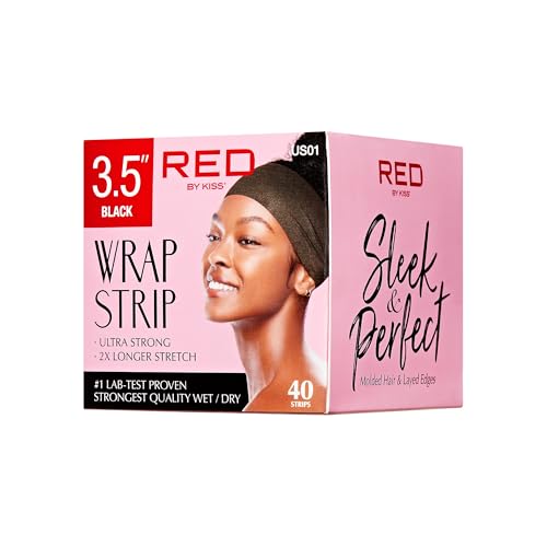 Red by Kiss Hair Wrapping Strip, Ultra Strong 2X Longer Stretch, 40 Strips, Suitable for Wet/Dry Hair, White, Styling Paper for Sleek Hairstyles (3.5", Black, 1 Pack)