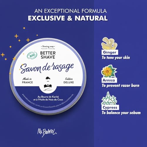 Better Shave Shaving Soap Puck | Vegan Luxury Dense, Rich & Creamy Lather Smooth Glide Traditional Wet Shave Cream Soap with Dense Lather, Grooming Routine Gifts Made in France 150ml