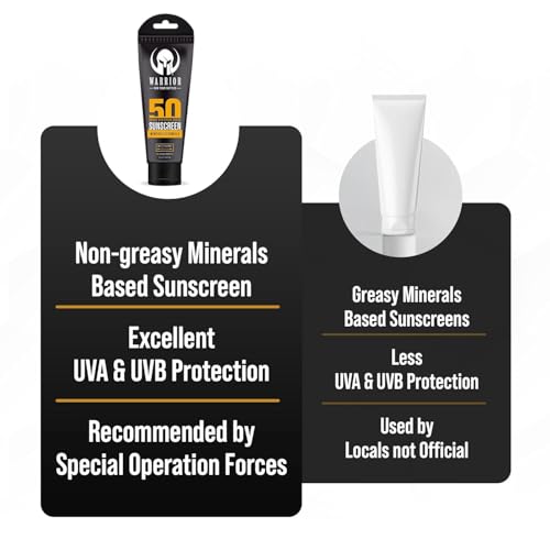 WARRIOR - WIN YOUR BATTLES- SPF 50 Sunscreen Lotion - 80 Minutes Water Resistant, Reef Safe, Unscented Lotion Non-Nao Zinc & Non-NanoTitanium Sunscreen with Mineral Formula - 3 Fl. Oz
