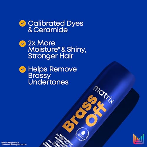 Matrix Brass Off Blue Conditioner - Tones and Removes Brassy Orange Undertones, Pigmented Conditioner For Color-Treated Hair and Lightened Brunettes, Vegan