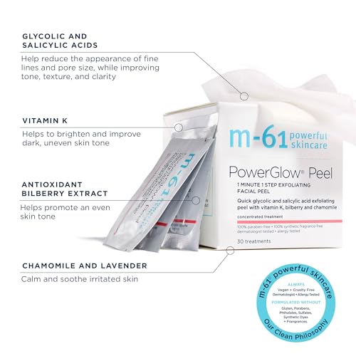 m-61 PowerGlow Peel | Exfoliating Facial Peel With Glycolic, Salicylic Acid. 1 Minute, 1 Step - 10 Treatments