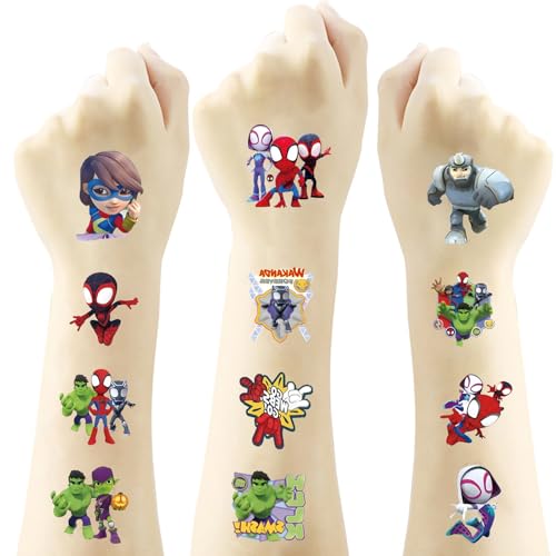 Spidey Birthday Party Supplies, 60 Pcs Temporary Tattoos, Removable Fake Tattoo Stickers for Goody Bag Treat Bag (A)