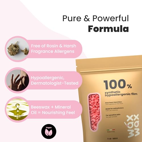 Pink Pearl Hard Wax Beads | Brazilian & Bikini Wax for Ultra Sensitive Skin | Rosin-Free, Hypoallergenic, Strip-Free, Low Melting, Cruelty-Free, Eco-Friendly Waxing Beads | Made In Italy-2.5lb