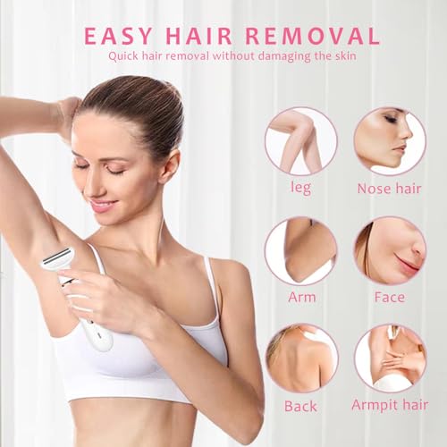 4-in-1Women's Electric Shaver?Bikini Trimmer for Women?Painless Electric Razor for Pubic Hair, Face, Legs, Underarms?Portable Cordless Shaver