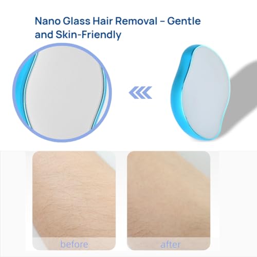 Nano Glass Painless Hair Removal Device, Blue and White, Skin-Friendly Crystal Surface, 2.56 Inch Oval Design, Professional Body Hair Remover