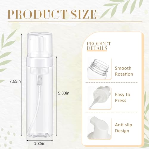 Havawish 12 Pcs Foaming Spray Bottle Transparent Empty Foaming Pump Dispenser Refillable Plastic Portable Bottle for Travel Hand Soap, Lash Cleanser (7 Oz/ 200 ml)