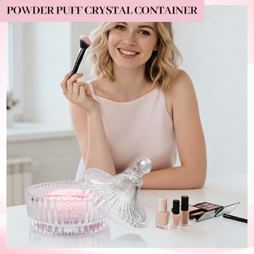 6'' Extra Large Dusting Powder Puff & Glass Container Set, Soft Reusable Velour Body & Face Puff, Luxury Smooth Finish, Easy Refill Powder Jar for Women