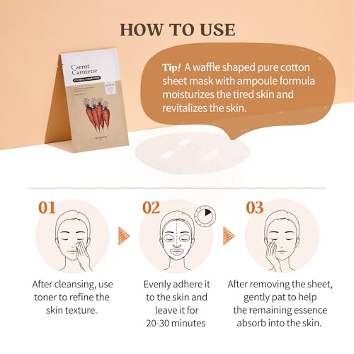 SKINFOOD 1957 Carrot Carotene Mask10ea Set - Beta Carotene, Carrot Seed Oil Extract, For All Skin Type, Moisturizing and Soothing, For Sensitive Skin type, Redness Relief 9.1fl.oz, 270ml
