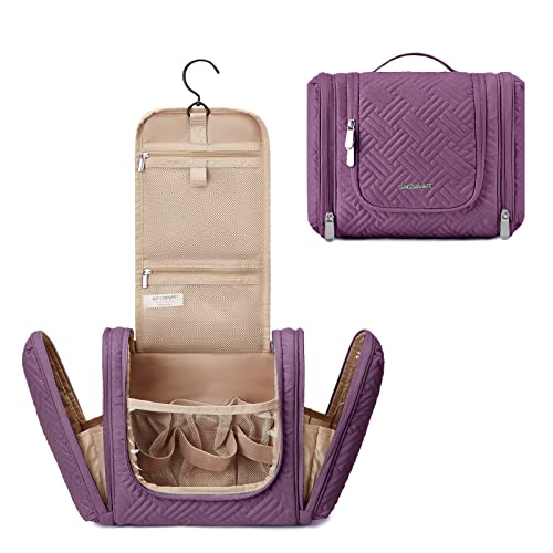 BAGSMART Large Travel Toiletry Bag for Women, Hanging Toiletry Bag with Hook, Travel Cosmetic Makeup Bag Travel Organizer for Accessories, Shampoo, Full Sized Container, Toiletries,Purple-Large