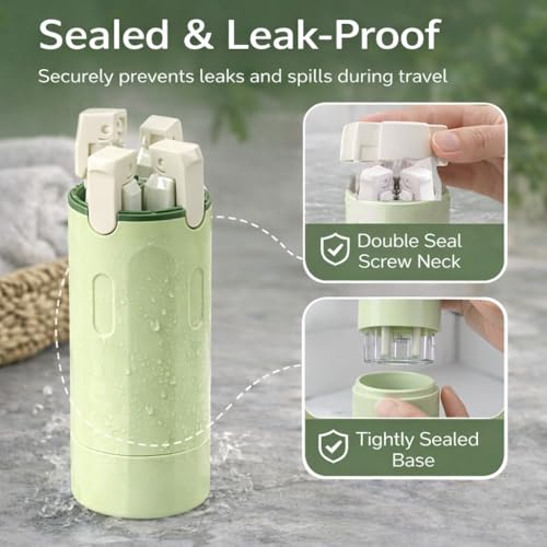 4-in-1 Travel Bottles for Toiletries, Travel Pump Bottle£¬Leak-Proof Shampoo Conditioner Lotion Dispenser with Pump, Compact No-Spill Toiletry Containers for Travel & Business Trips (Green)