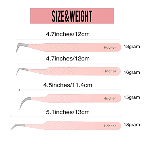 Fiber Tip Grip Lash Tweezers for Eyelash Extensions, Set of 4 Pcs Volume Boot 90 Degree Tweezers Eyelash Extension