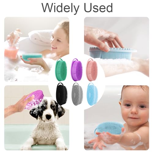 Soft Silicone Body Scrubber 6 PCS Silicone Body Shower, Silicone Loofah 2 in 4 Bath and Shampoo Brush, Body Scrubber Shower Cleaning Exfoliating Use for Sensitive Skin, Lather Well