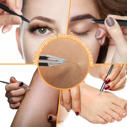 Yougai Tweezers Set,9 Pcs Professional Stainless Steel Tweezer Kit-Great Precision Eyebrow Tweezers for Ingrown Facial Hair with Leather Travel Case as Stocking Stuffing Gifts