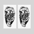 2 Sheets Realistic Animal Temporary Tattoos Stickers Black Clock Lion Designs For Men Waterproof Arm Leg Fake Body Art, Gym & Parties Bold Masculine Decals