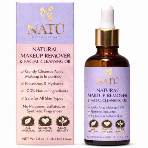 NAT? BOTANICALS Natural Makeup Remover Oil ? Non-Greasy Gentle Cleanser, Lip & Eye Makeup Remover - Nourishing & Hydrating Cleansing Oil for Face Leaving Skin Soft & Radiant - Clean & Natural