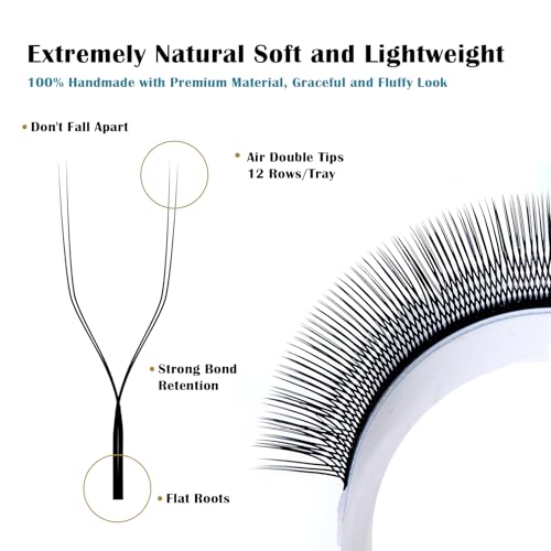 DeceMars U Eyelash Extensions Supplies 0.07mm D Curl 8-14mm Mixed Tray Easy Fans 2D UU Eye Lashes 1400 Pcs Y Shaped Premade Soft Russian Volume Eyelashes Matte Black 12 Rows (UU-0.07-D-8-14mm Mix)