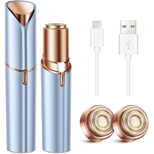 Facial Hair Removal for Women: Electric Face Razor with LED Light - Painless & Instant Results Mini Shaver for Travel Use (Blue)