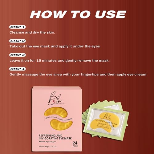 Gold Under Eye Masks ? 24 Pairs Collagen & Hydrating Gel Eye Patches for Dark Circles, Puffy Eyes, Fine Lines & Anti-Aging Skincare ? Vegan, Cruelty-Free Self Care Essentials