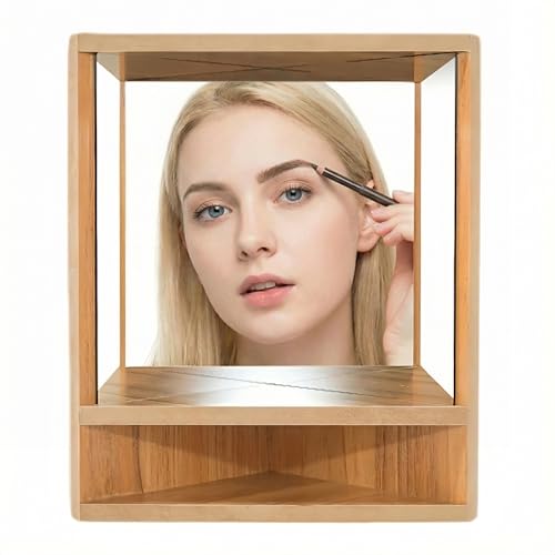 Non-Reversing Mirror with Wood Frame - Shows True Unflipped Image, Standing Tabletop Inverted Mirror for Living Room, Bedroom, Home Decor